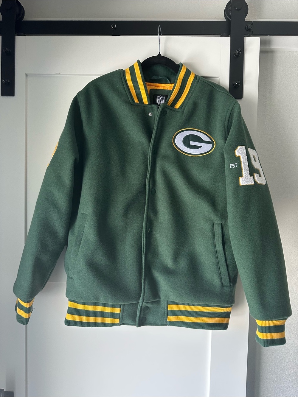 Green Bay Packers NFL Team apparel Varsity Jacket Patches Pockets Size L